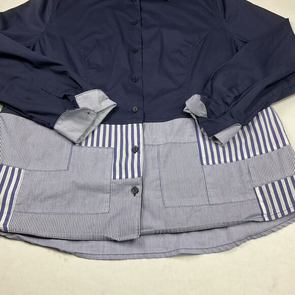 Ravel Womens Button Down Shirt Striped Patchwork Long Sleeve Casual Work Top M - Picture 2 of 5
